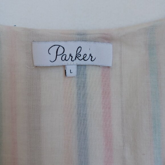 Parker Top Halsey Stripe V Neck Cotton Side Zip Pullover Womens Large - Picture 4 of 13